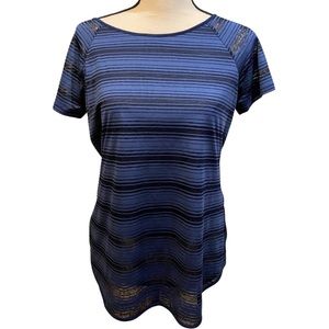 Athleta Navy Sun Stripe Short Sleeve Athletic Tee